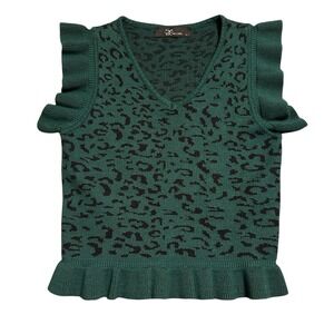 Y2K Girls L Green Leopard Ruffle Shirt Clueless Preppy See‎ Measurement